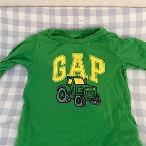 GAP Green Long-Sleeve Tee with Yellow Logo & Tractor Graphic